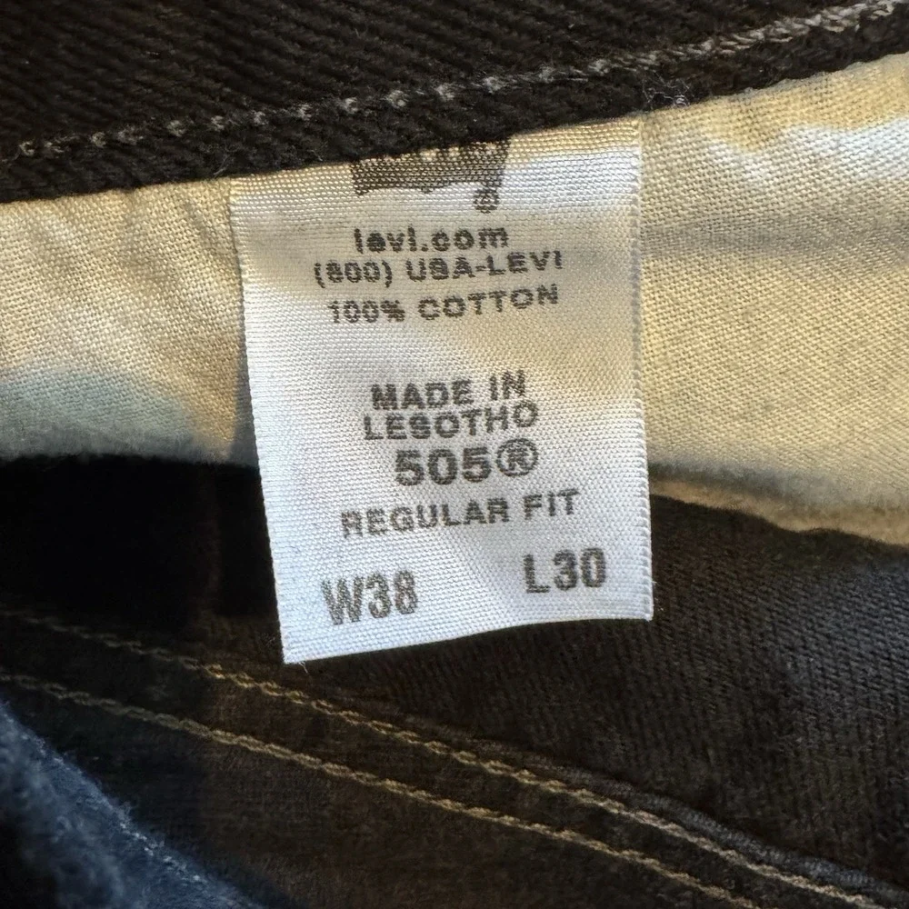Levi's Men's 505 Black Denim Regular Fit Straight Leg Jeans 38x30 New With Tags